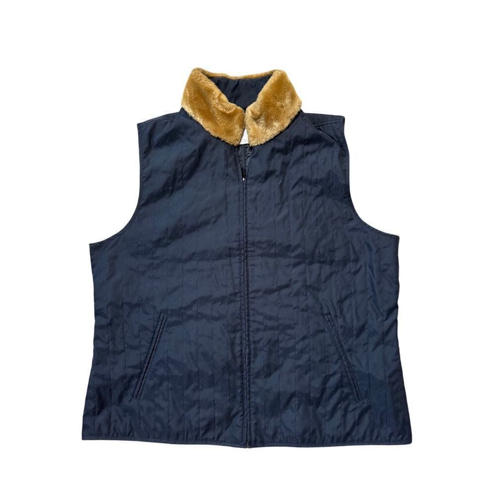 EP Pro quilted Vest, Black w/ Faux Fur collar; wind/water resistant; size LG